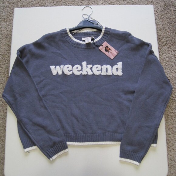 NWT Sincerely Jules Blue 'Weekend' Crew Neck Sweater - Picture 7 of 7